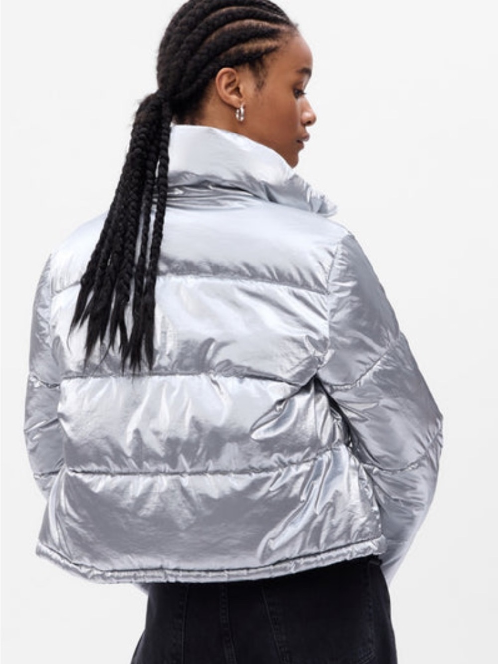NWT Gap S/O Big Puff Cropped Silver Puffer Jacket M Tall